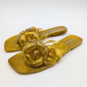 Jeffrey Campbell Fleuris Jelly Flip Flop Thong Sandal Women's Gold Size US11